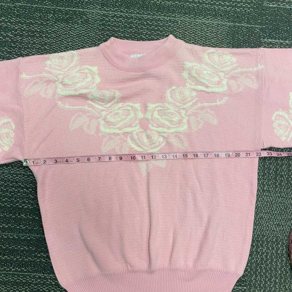 Vintage Pink Rose Grannycore Cottagecore Crewneck Sweater Size Large - Picture 4 of 7
